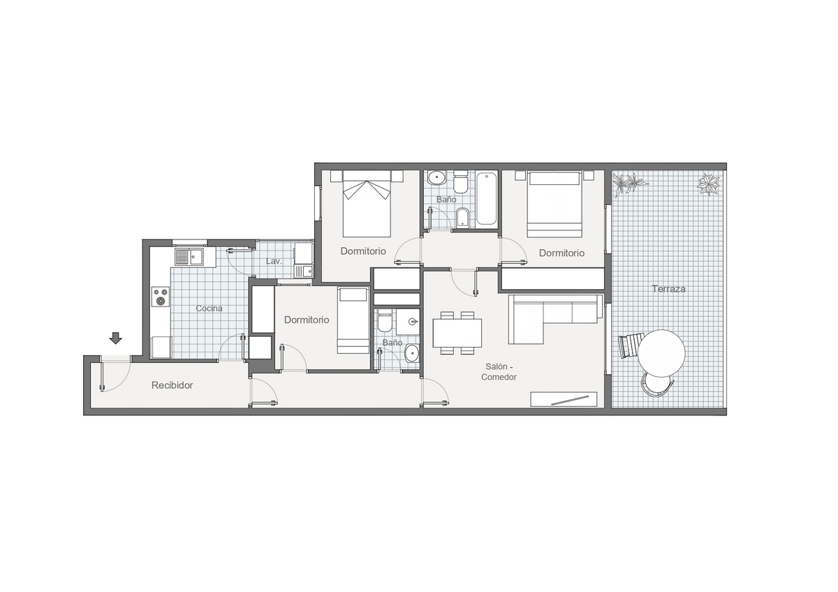 Amplio ático de 104 m² con 3 dormitorios, cerca de la playa